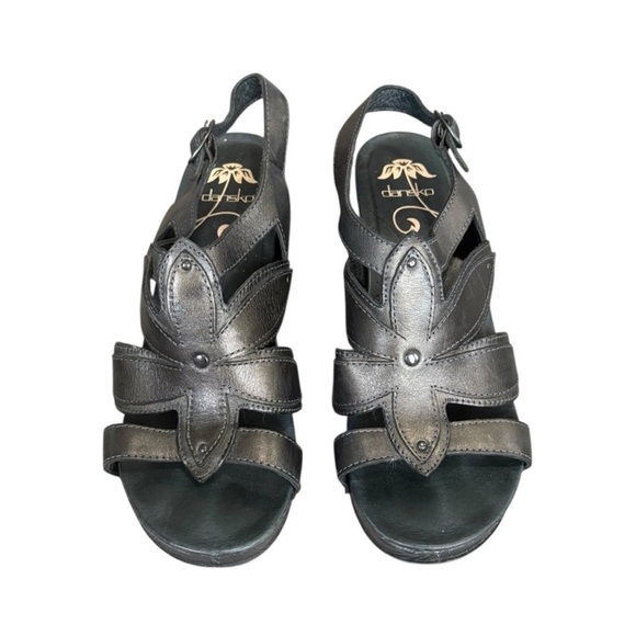 Dansko Nina Sandals Graphite Black Block Heel Slingback Women's 39 (US 8.5/9) - Picture 2 of 5